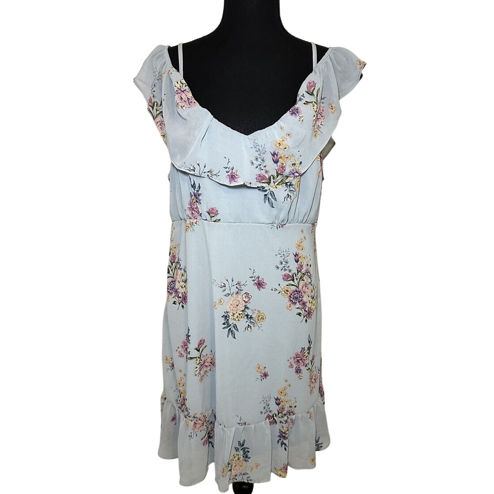Gray Blue Floral Cold Shoulder Summery Dress JUNIOR'S SIZE XLarge NWT